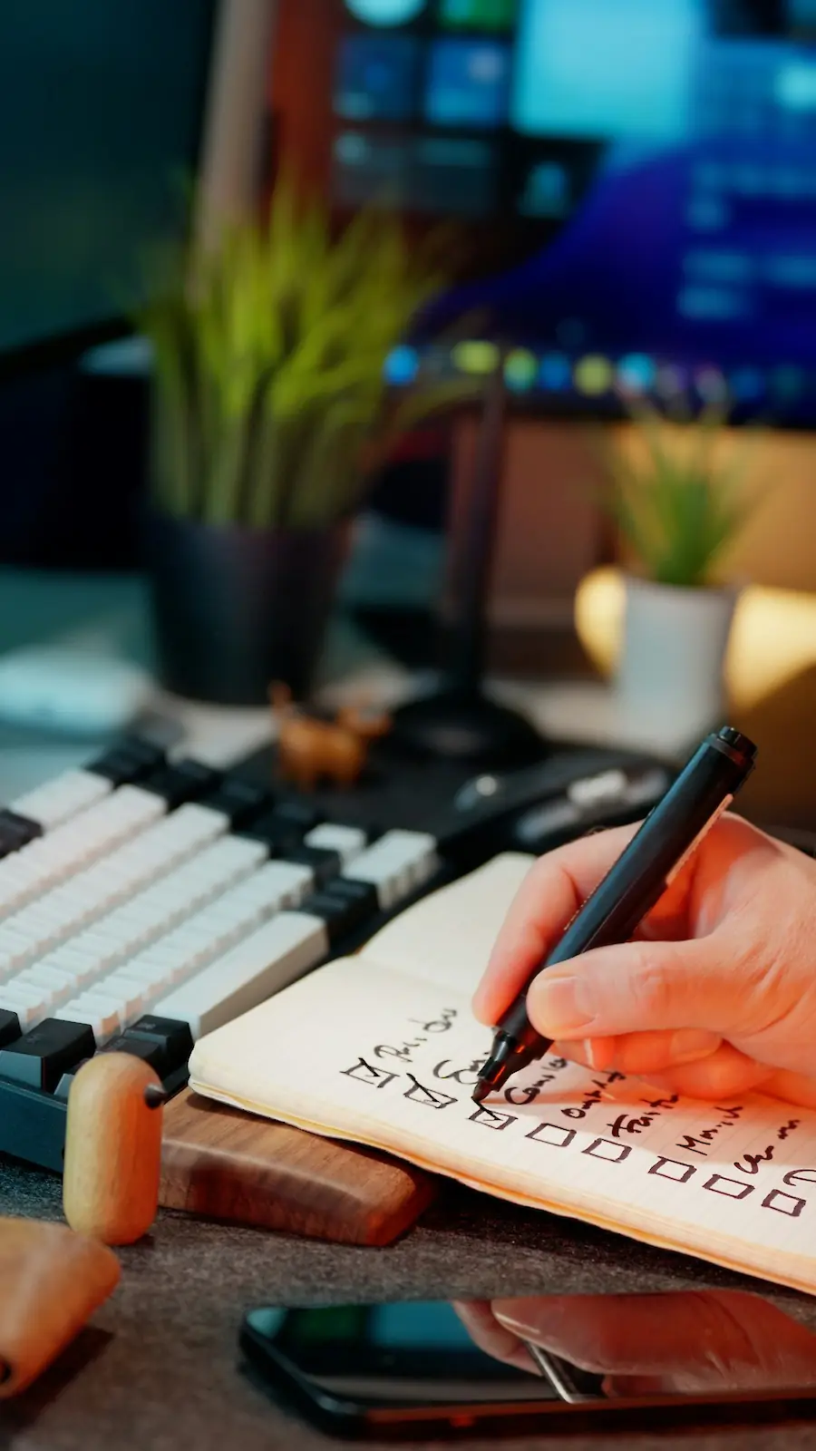 notepad checklist ticking home office studio notepad computer equipment. Photo by Jakub Żerdzicki, Unsplash.